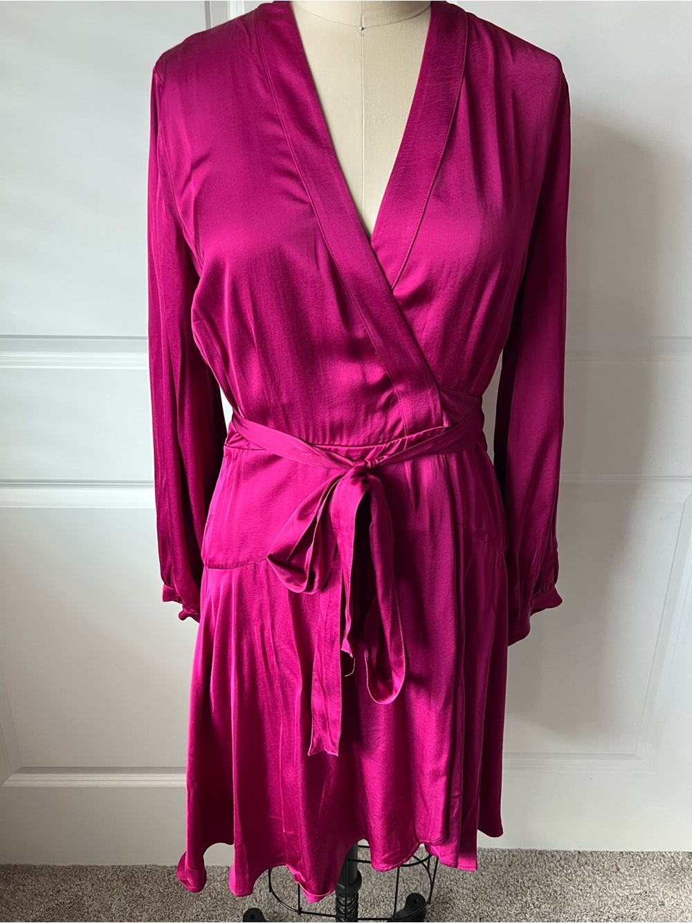 New Banana Republic Fuchsia Satin Wrap Dress with Tie Waist